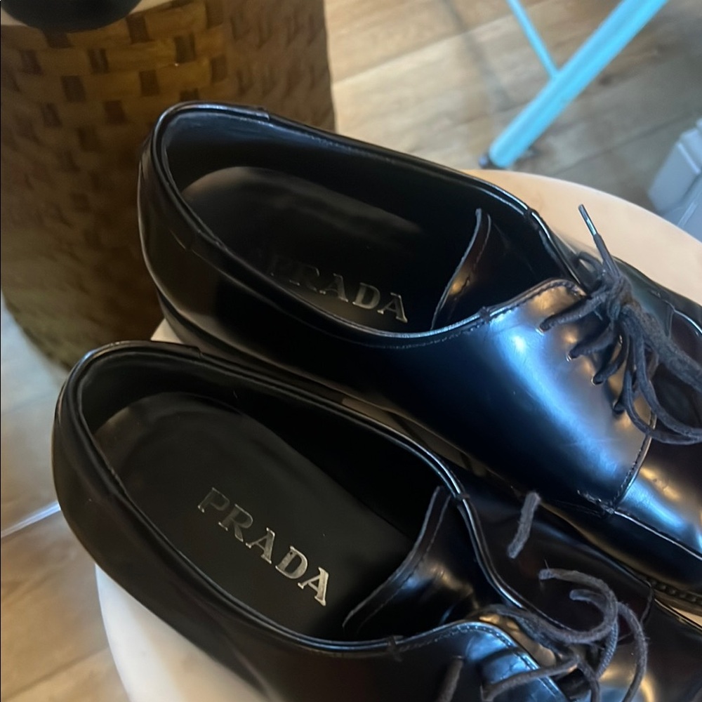 Prada, size 12, Classic Black Men's Dress Shoes - Picture 4 of 11